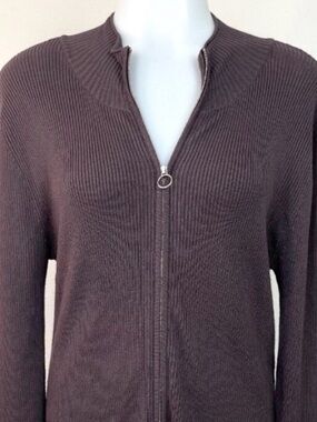 Soft Surroundings Zip Up Cardigan Women’s M Ribbed Lightweight Sweater Brown